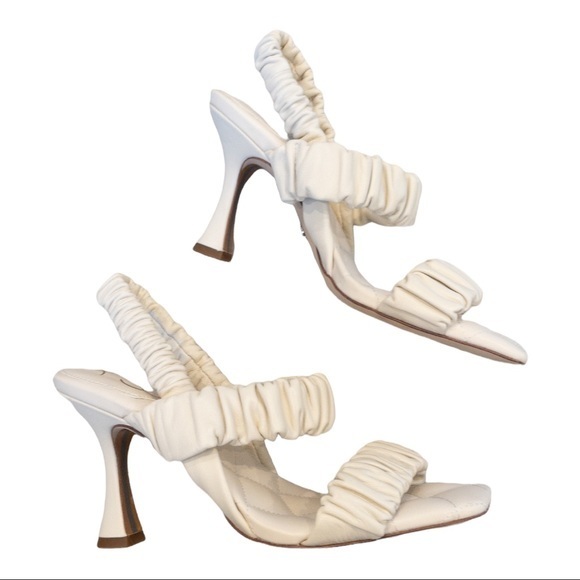 SAM EDELMAN Marlena Ruched Leather Slingback Sandals in Ivory - Size 6.5 - Picture 6 of 6